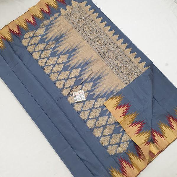 Kanchipuram Pure Silk Saree Gray With Zari Woven Buttas And Long Zari Woven Kanchi Border - pochampallysarees.com