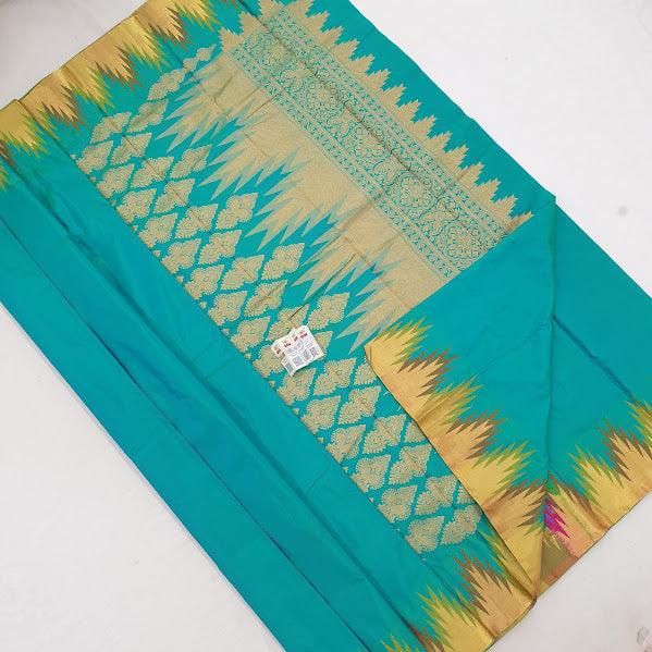 Kanchipuram Pure Silk Saree Sea Green With Zari Woven Buttas And Long Zari Woven Kanchi Border - pochampallysarees.com