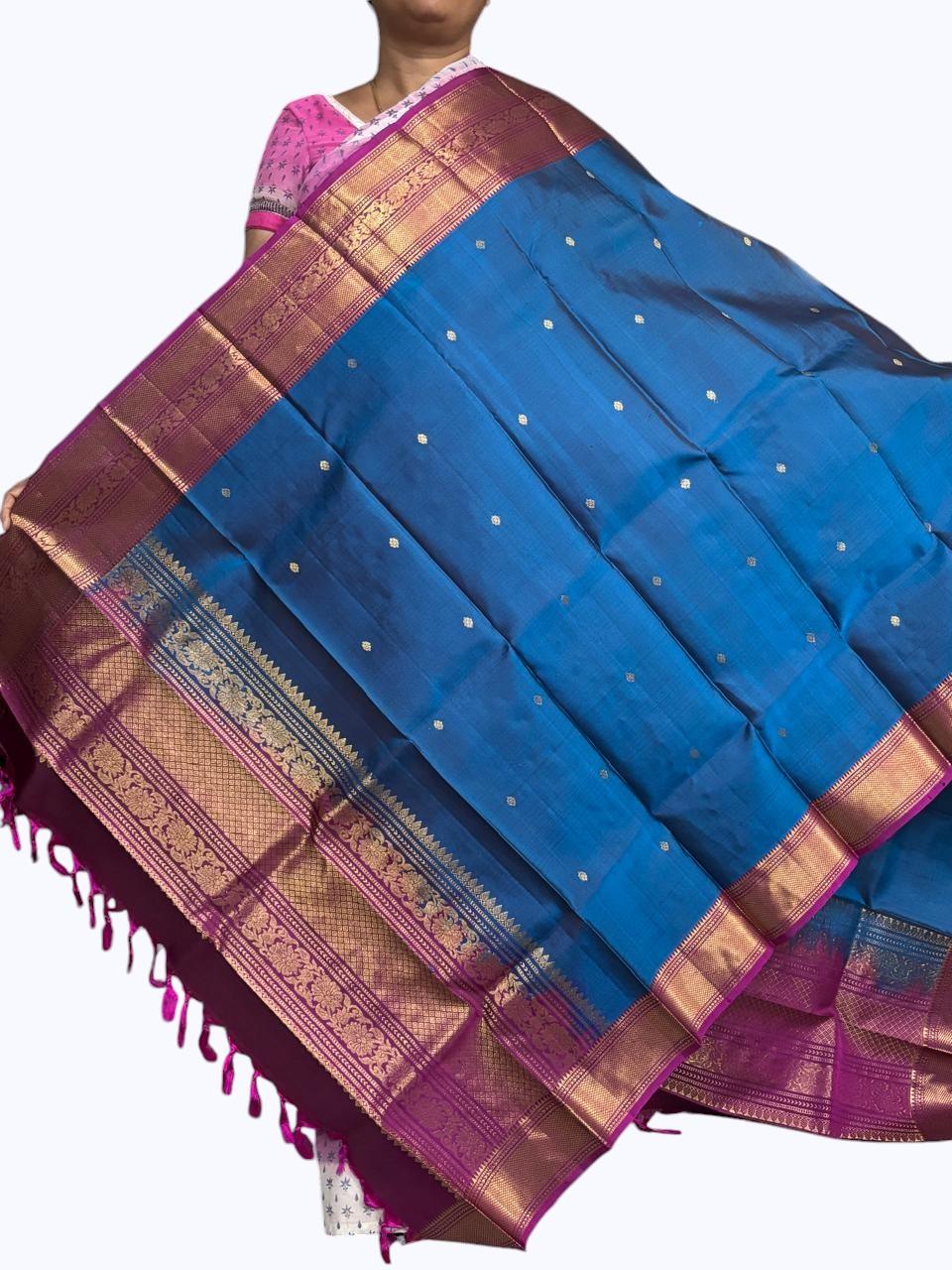 kanchipuram silk dupatta Blue Maroon - pochampallysarees.com