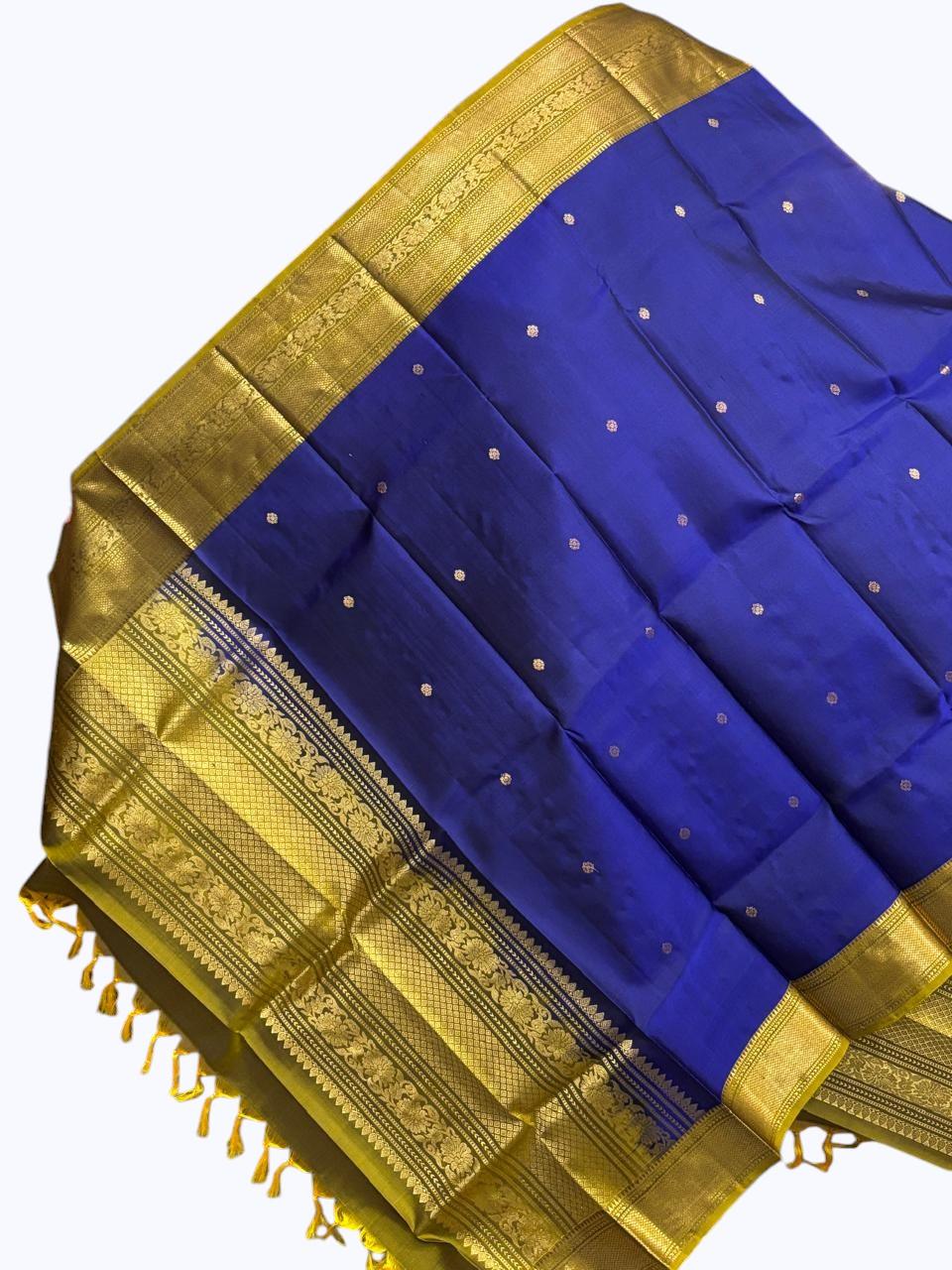 kanchipuram silk dupatta Blue Olive Green - pochampallysarees.com