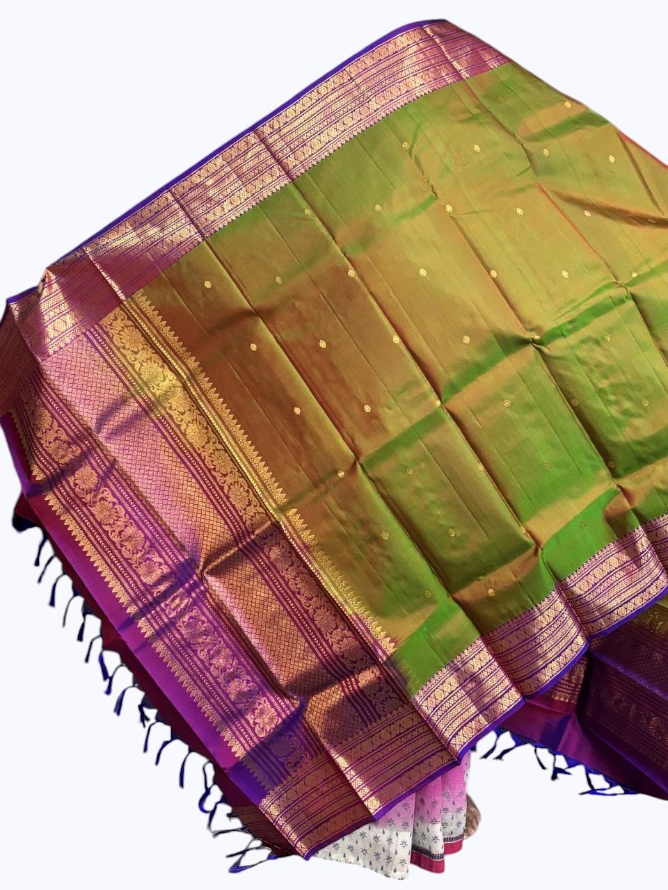 kanchipuram silk dupatta Green Purple - pochampallysarees.com