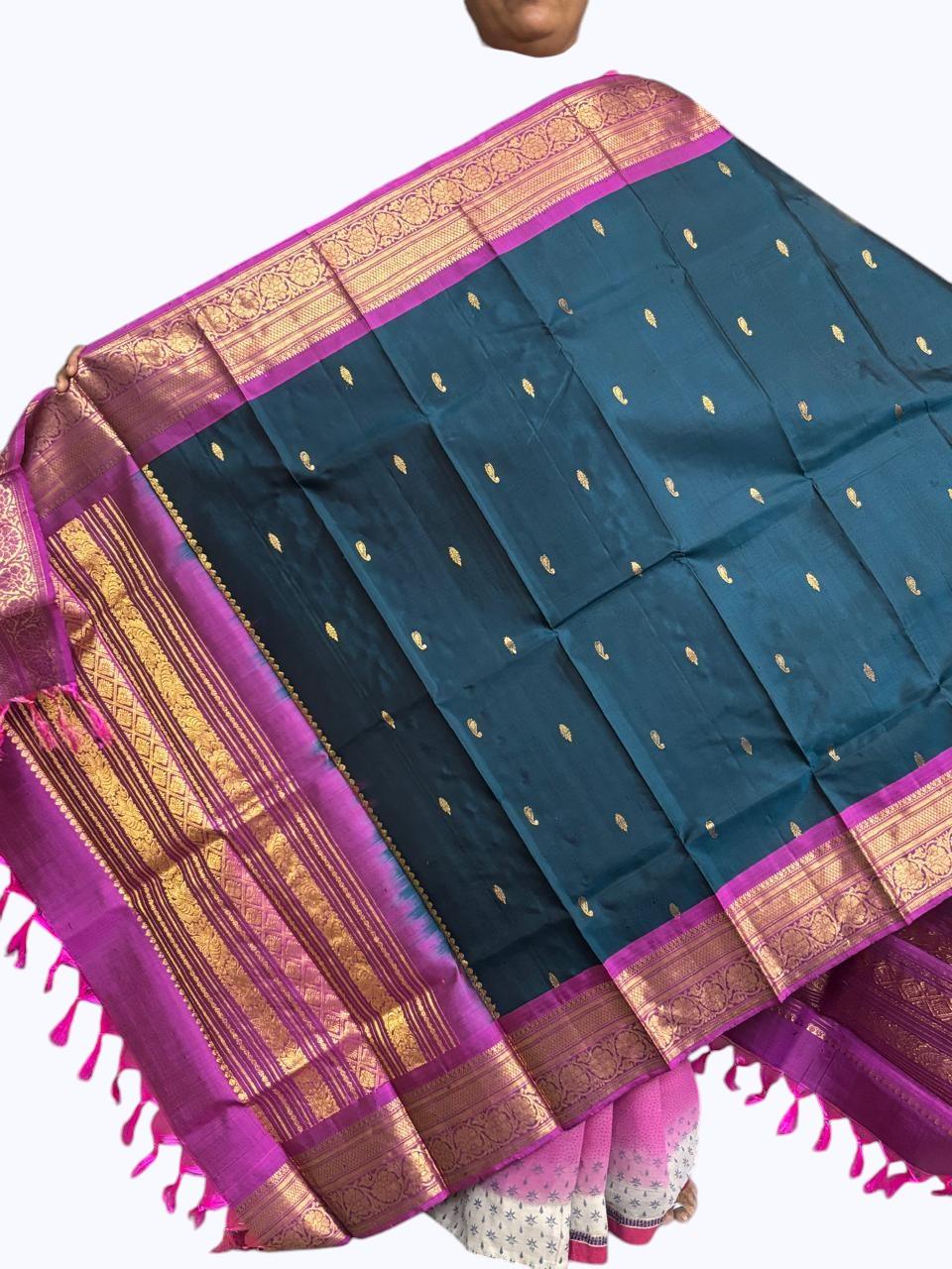 kanchipuram silk dupatta Navy Blue Purple - pochampallysarees.com