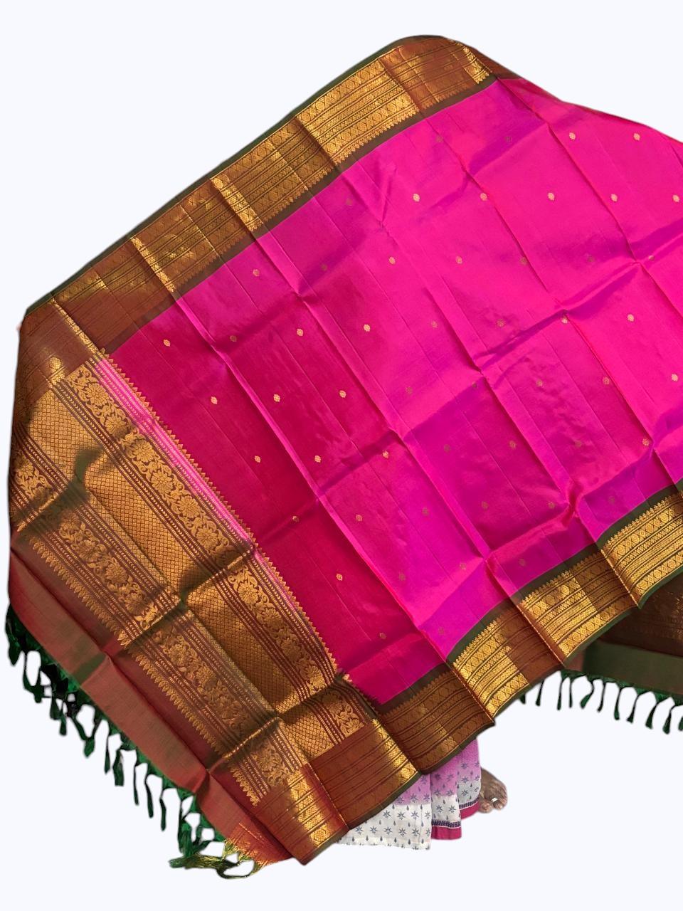 kanchipuram silk dupatta Pink Green - pochampallysarees.com
