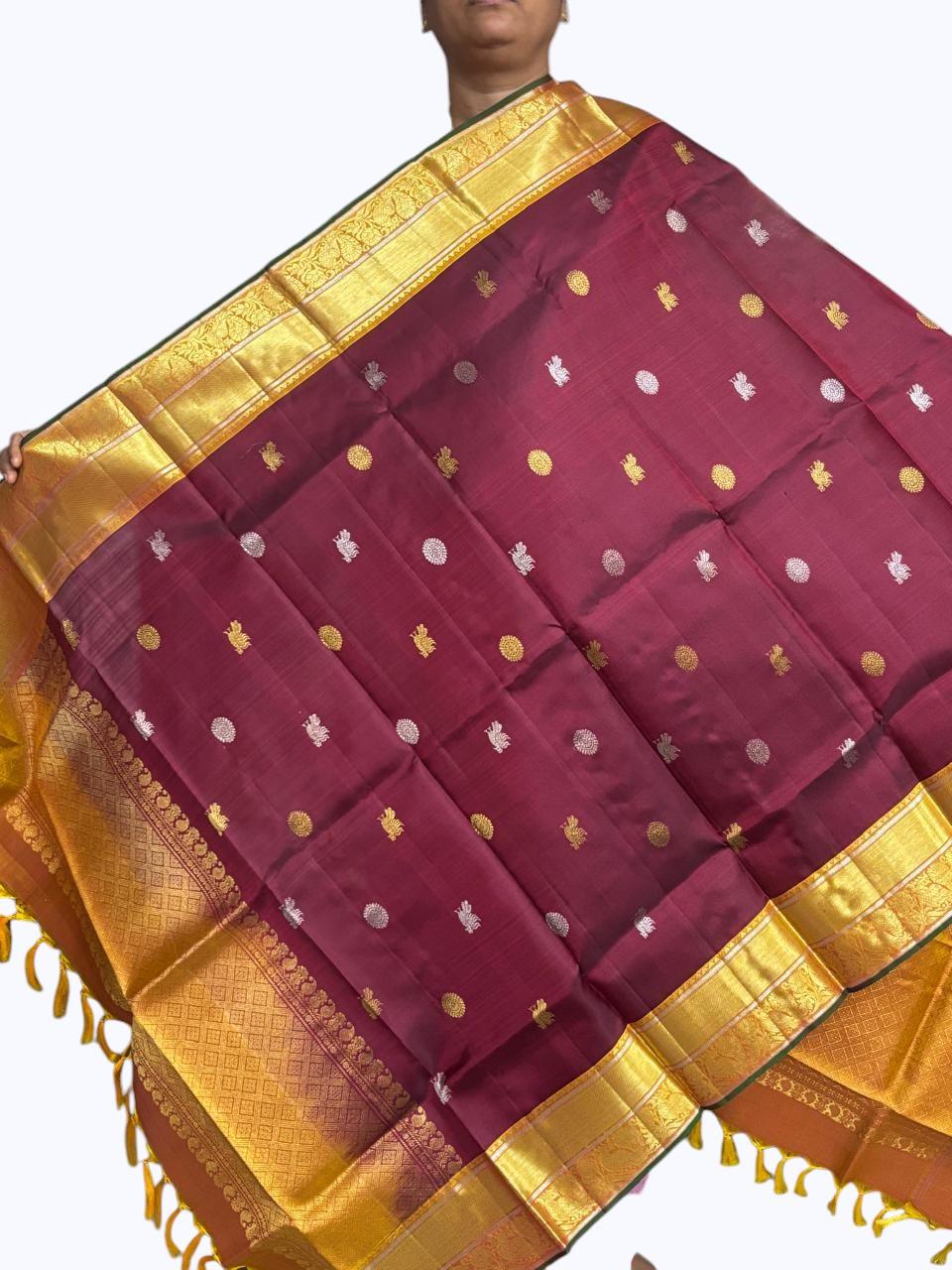 kanjivaram dupatta Chocolate Yellow - pochampallysarees.com