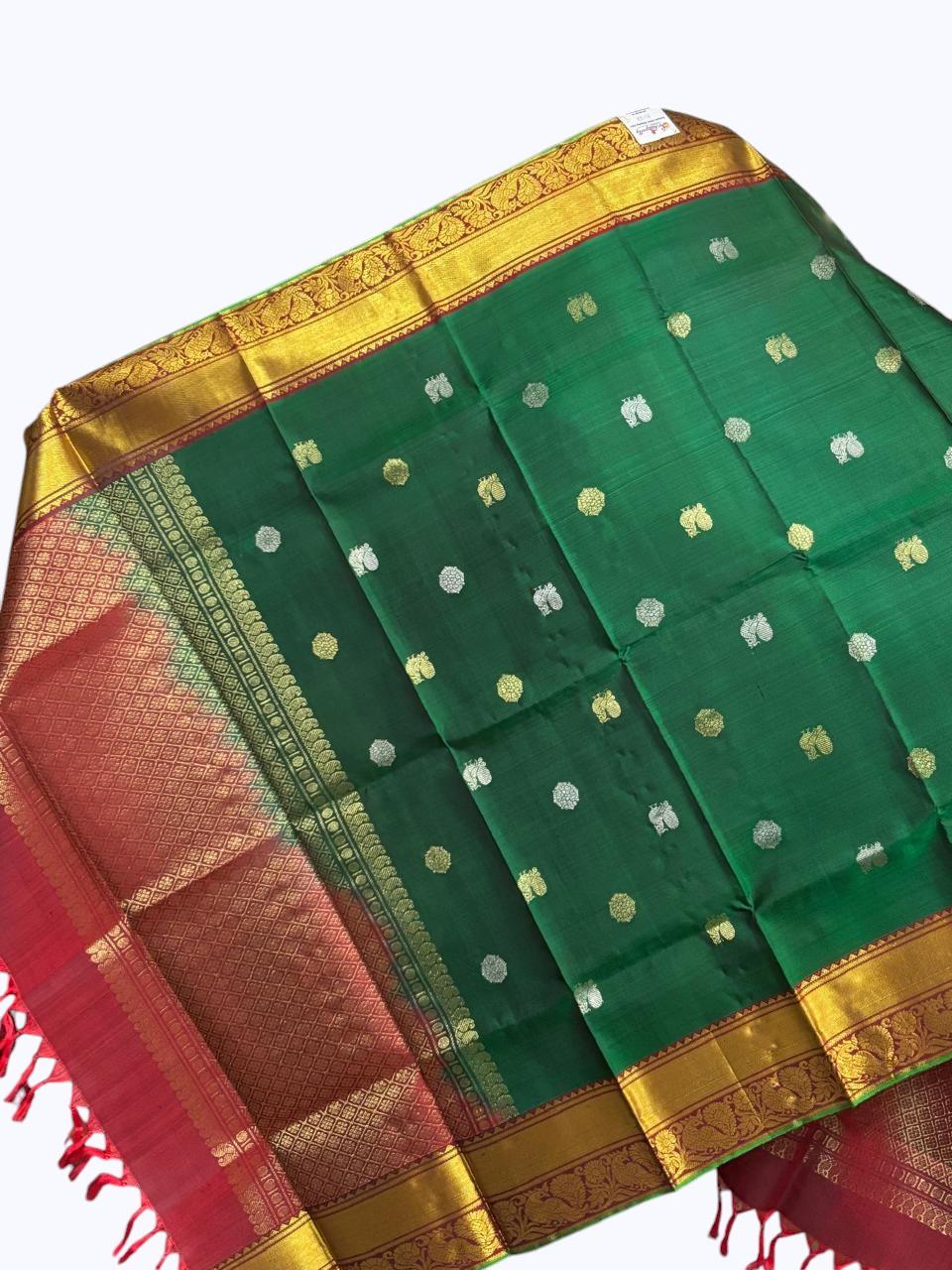 kanjivaram dupatta Green Red - pochampallysarees.com