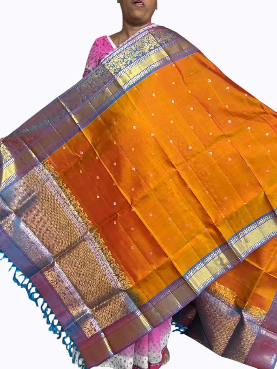kanjivaram dupatta Yellow Blue - pochampallysarees.com
