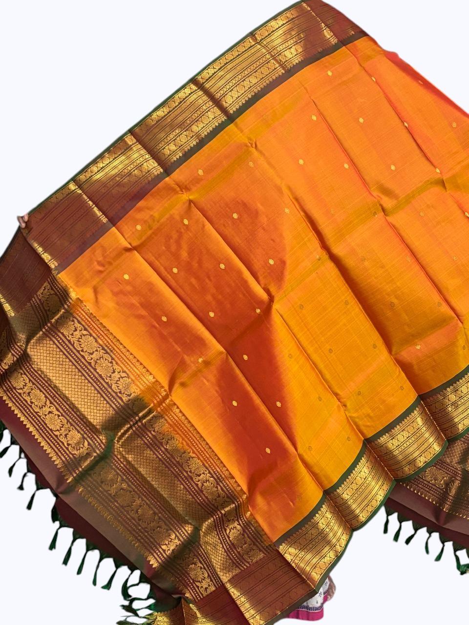 kanjivaram dupatta Yellow Chocolate - pochampallysarees.com