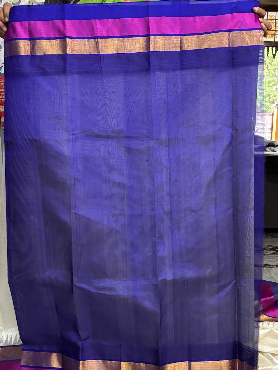 Kuppadam Cream With Blue Color Saree - pochampallysarees.com