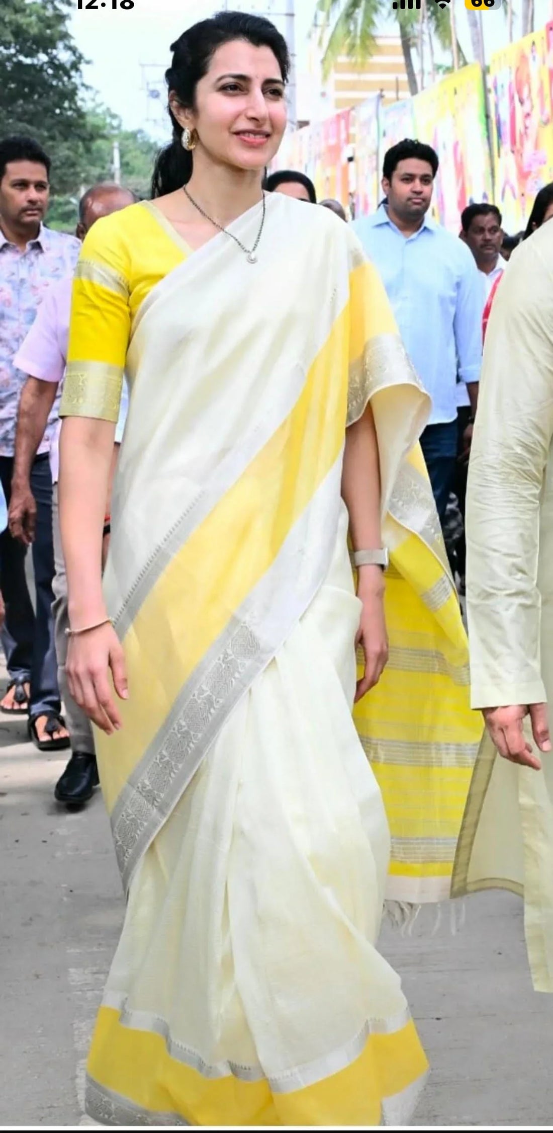 Kuppadam Pattu Cream With Yellow Color Saree - pochampallysarees.com