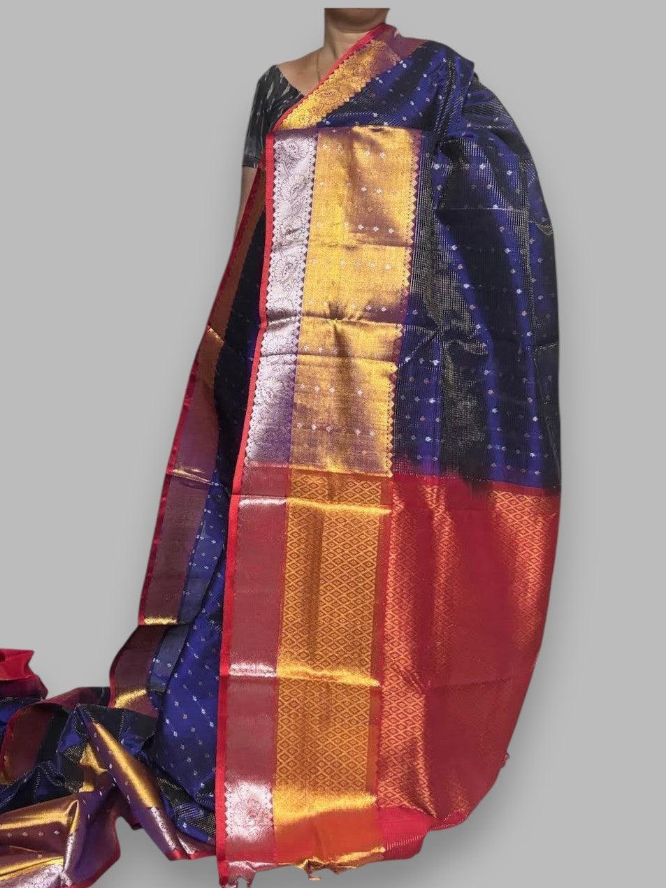 KUPPADAM PATTU NAVYBLUE PINK COLOUR SAREE ONLINE - pochampallysarees.com