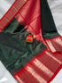 Kuppadam Silk Cotton Geen Red Saree - pochampallysarees.com