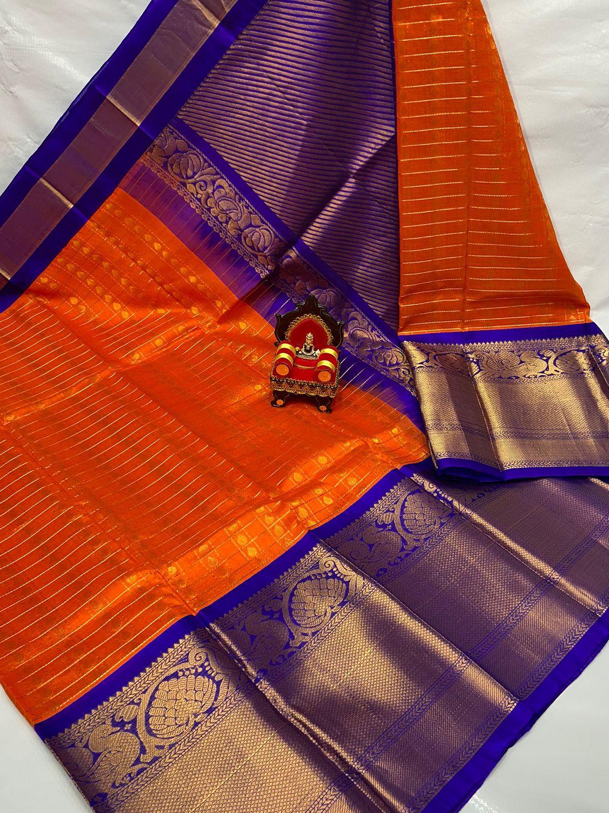Kuppadam Silk Cotton Red Blue Saree - pochampallysarees.com