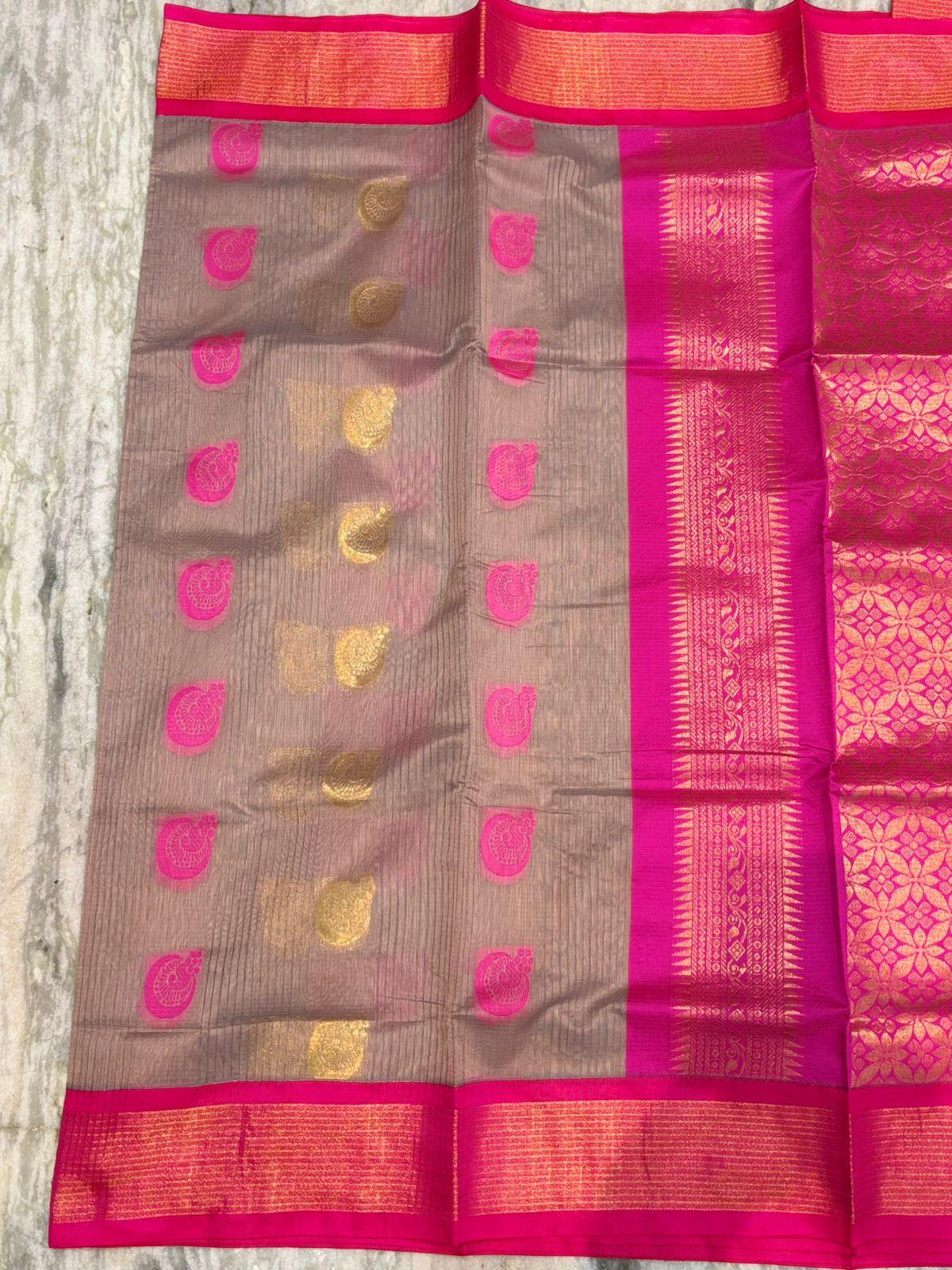 Pure Kuppadam Silk Cotton Saree with Traditional Zari Border &amp; Rich Pallu – Handwoven Sico Saree for Weddings &amp; Festivals - pochampallysarees.com