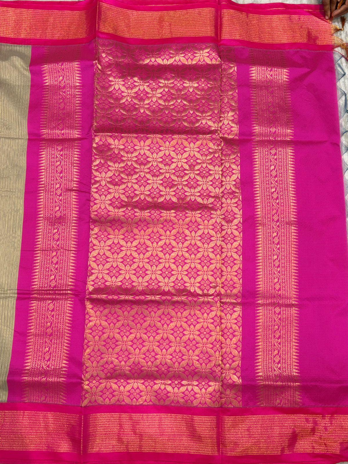 Pure Kuppadam Silk Cotton Saree with Traditional Zari Motifs and Contrast Border | Handwoven Sico Saree for Festivals &amp; Weddings - pochampallysarees.com