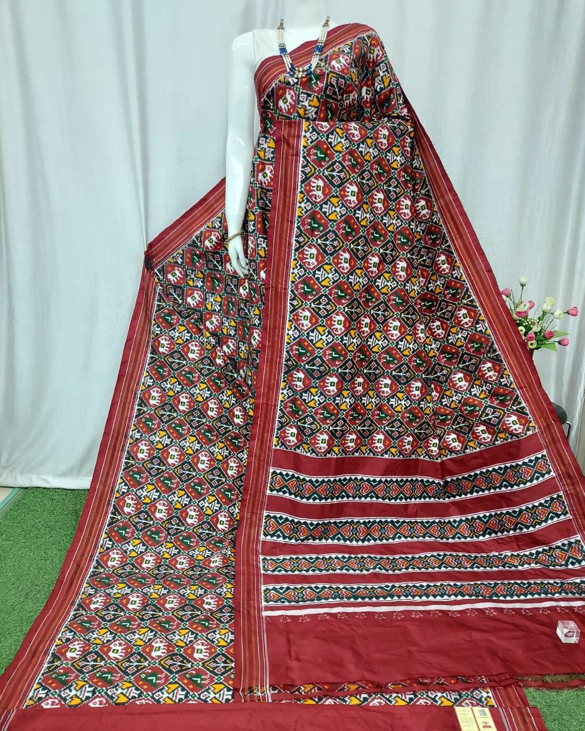 LATEST DESIGNER POCHAMPALLY DOUBLE IKAT PATOLA PATTU MAROON COLOR SAREE - pochampallysarees.com