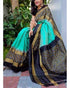 LATEST DESIGNER POCHAMPALLY IKAT PATTU SEA GREEN WITH BLACK COLOR SAREE - pochampallysarees.com