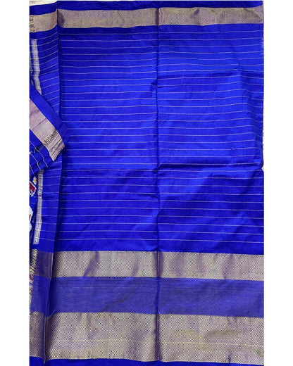 LATEST POCHAMPALLY IKKAT CREAM WITH BLUE COLOR ZARI CHECKS SAREE - pochampallysarees.com