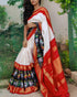 LATEST POCHAMPALLY IKKAT SILK PLAIN CREAM WITH RED COLOR SAREE - pochampallysarees.com