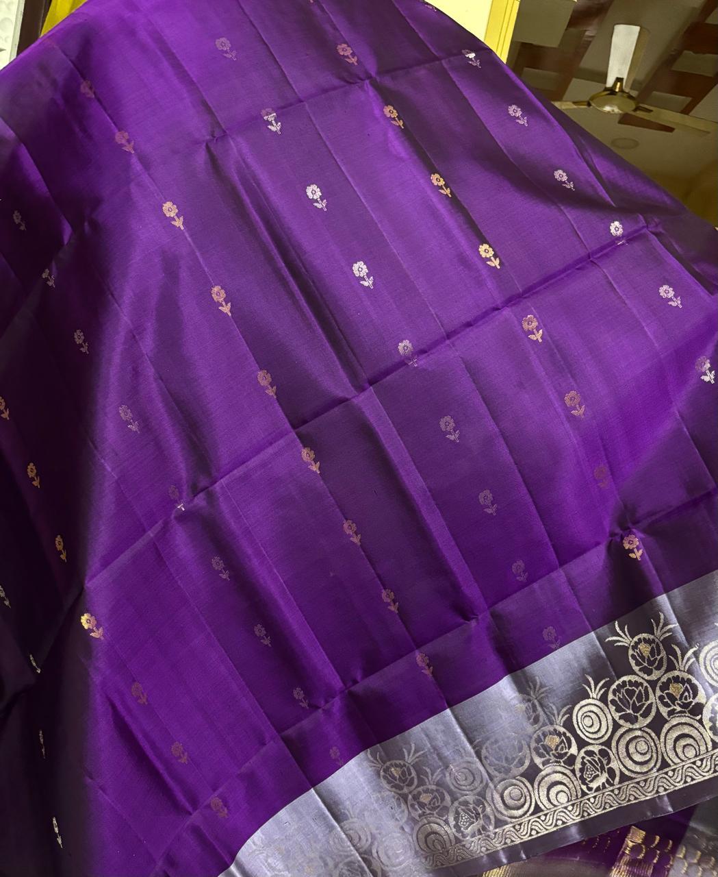 Lavender Gray Color Designer Kanchi Pure Soft Silk Saree - pochampallysarees.com