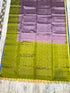 Lavender mauve Kanchi Pattu soft silk saree featuring contrast olive green floral gold zari pallu and border