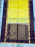 Lemon yellow Kanchi pattu soft silk saree with contrast deep wine gold zari border and rich brocade pallu, Silk Mark certified