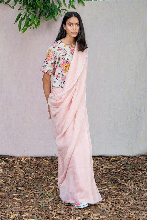 Light Pink Linen Cotton Saree - pochampallysarees.com