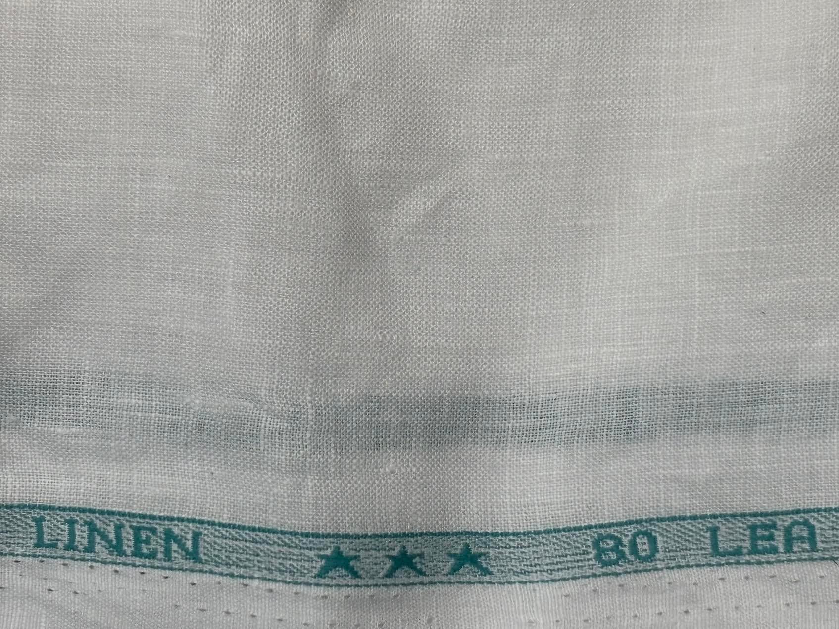 PURE 80 LEA LINEN 100 % PURE IRISH ARVIND COTTON WHITE COLOR FABRIC