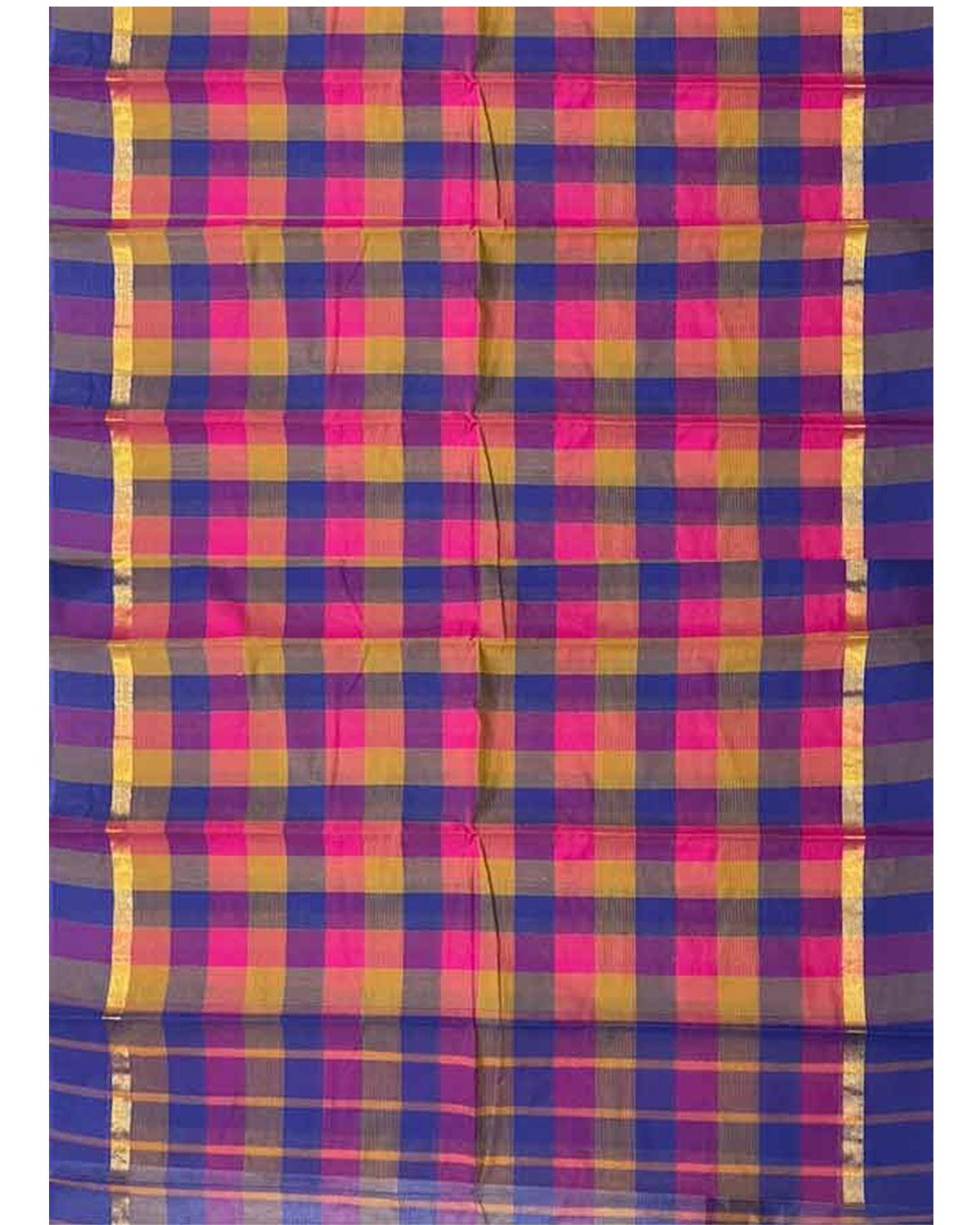 MANGALAGIRI COTTON SAREE CHECKS PINK WITH BLUE COLOR - pochampallysarees.com