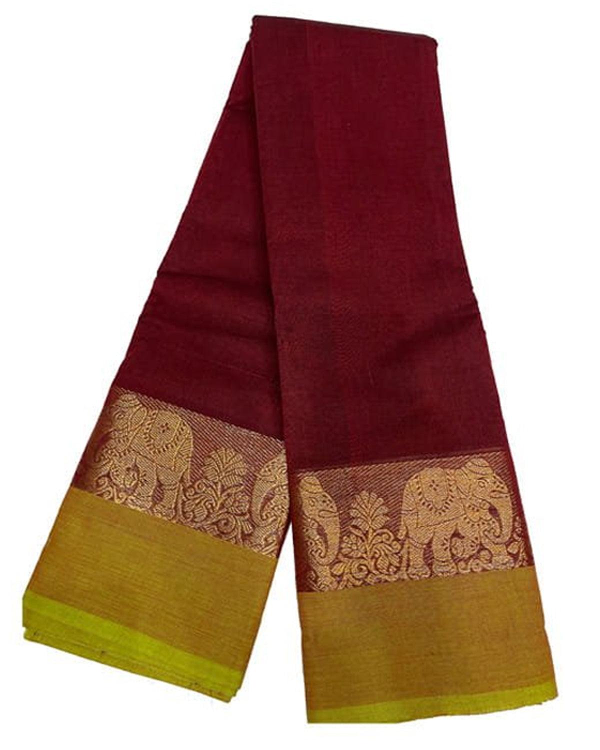 MAROON COLOR HANDWOVEN NARAYANPET PURE COTTON SAREE - pochampallysarees.com