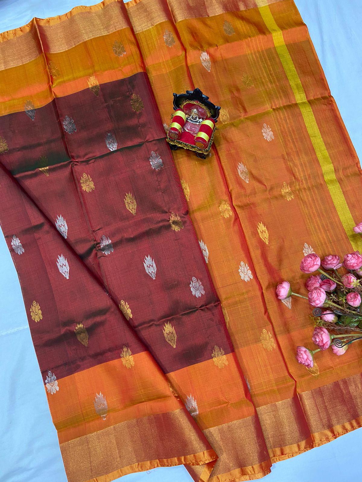 Maroon Uppada Butta Pure Silk Saree - pochampallysarees.com