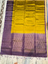Mustard olive green Kanchipuram soft silk saree with contrast royal purple zari pallu and Silk Mark certification