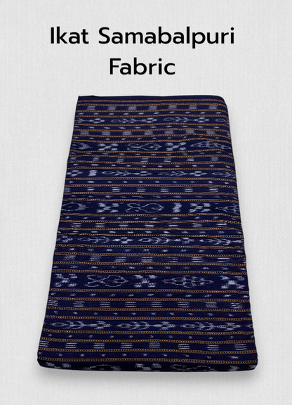 Navy Blue Sambalpuri Ikat Running Fabric with Traditional White Bandha Motifs and Odisha Handloom Weaving