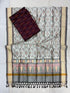  Handloom off-white pure Pochampally Ikat silk saree with geometric weave pallu and contrast wine maroon blouse piece