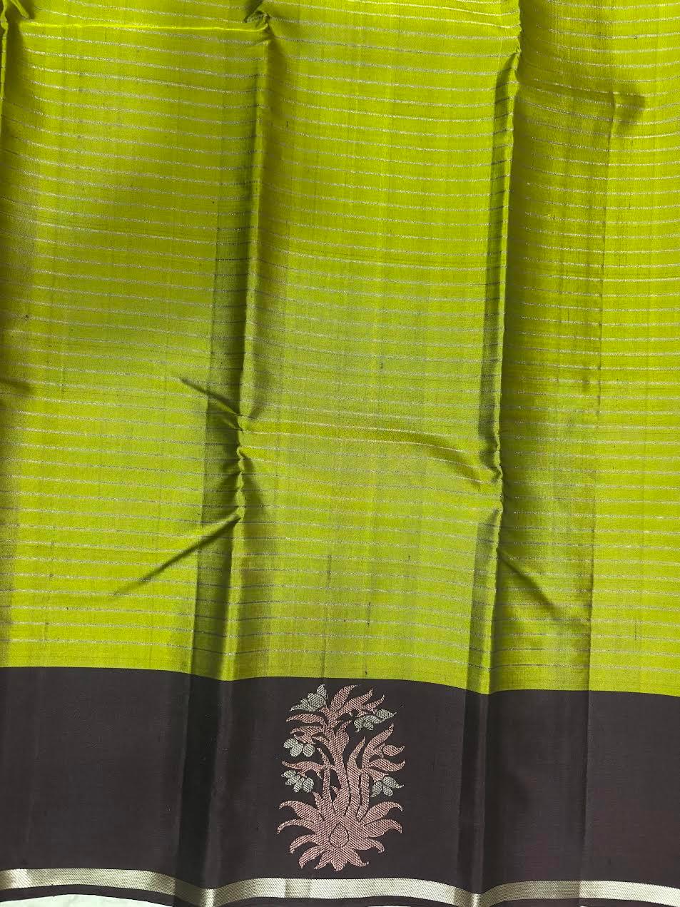 Olive Green Black Designer Kanchi Pure Soft Silk Saree - pochampallysarees.com