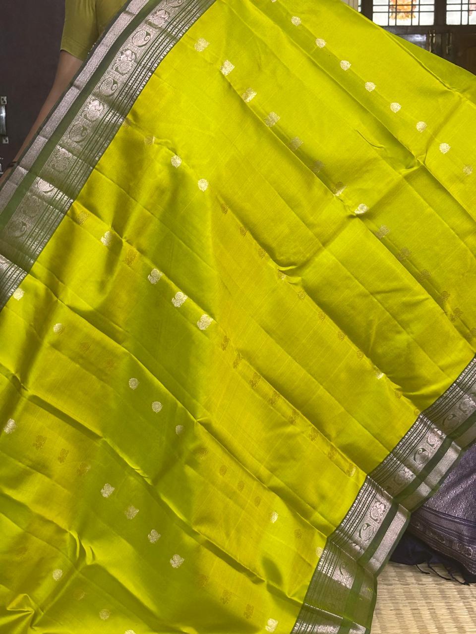 Olive Green Lavender Color Designer Kanchi Pure Soft Silk Saree - pochampallysarees.com