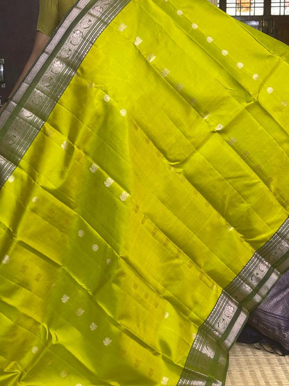 Olive Green Lavender Color Designer Kanchi Pure Soft Silk Saree - pochampallysarees.com