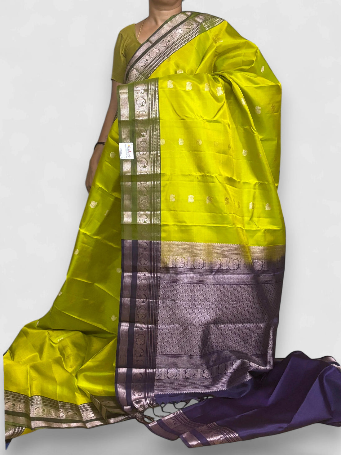 Olive Green Lavender Color Designer Kanchi Pure Soft Silk Saree - pochampallysarees.com