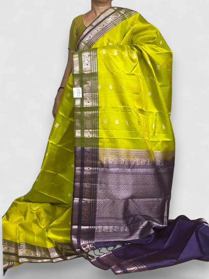 Olive Green Lavender Color Designer Kanchi Pure Soft Silk Saree - pochampallysarees.com