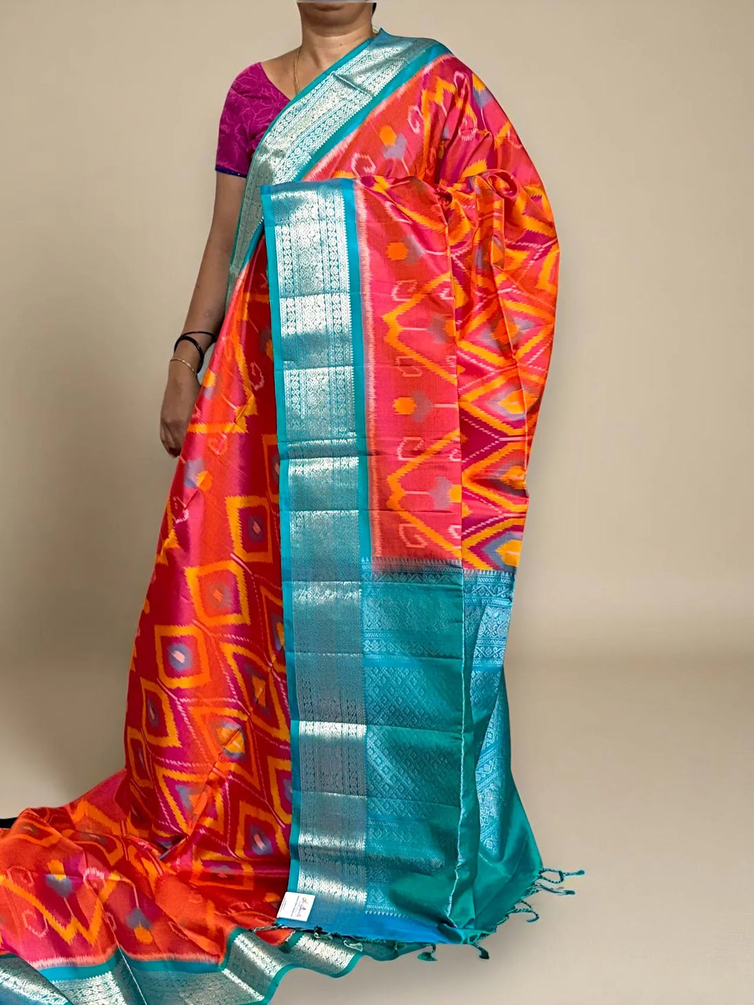Orange Ananda Blue Color Designer Kanchi Pure Soft Silk Saree - pochampallysarees.com