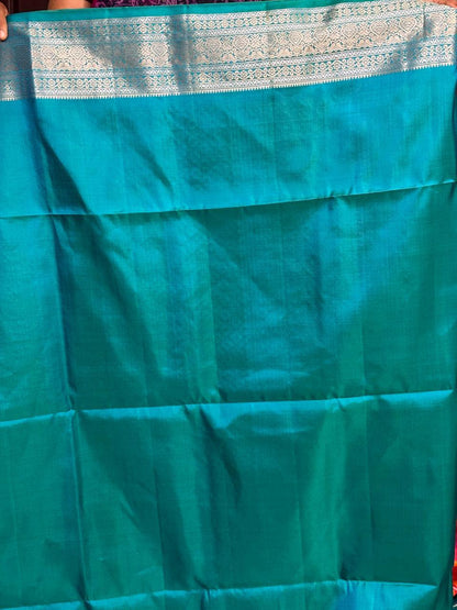 Orange Ananda Blue Color Designer Kanchi Pure Soft Silk Saree - pochampallysarees.com
