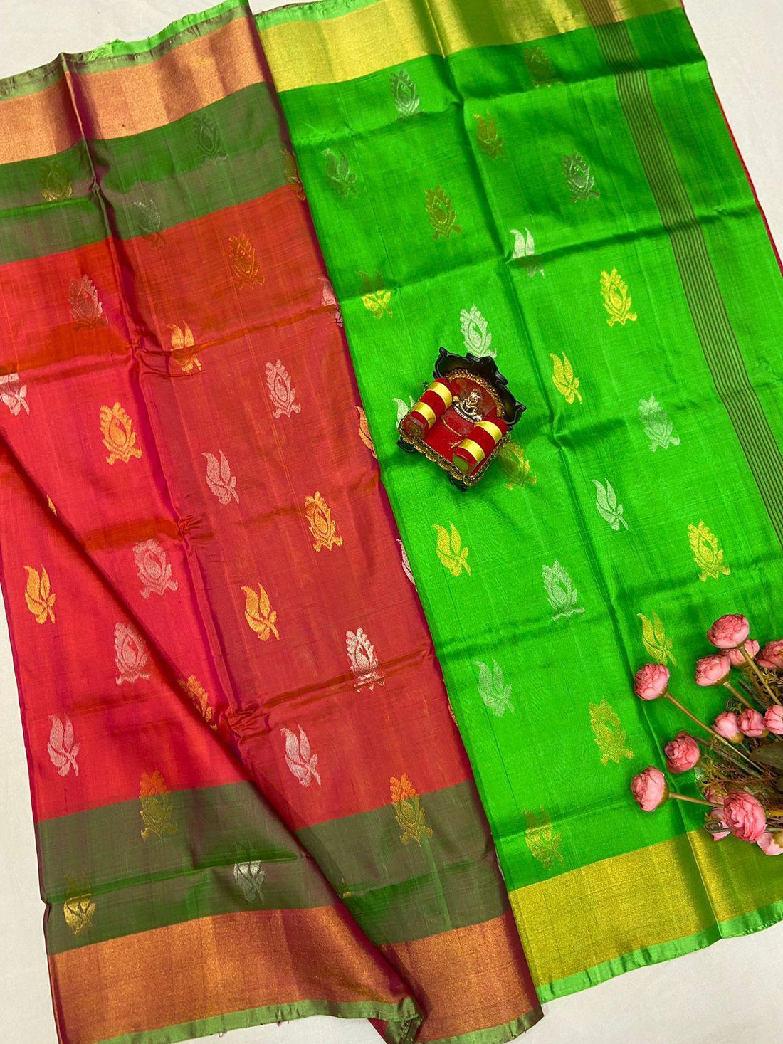 Orange Uppada Butta Silk Saree - pochampallysarees.com