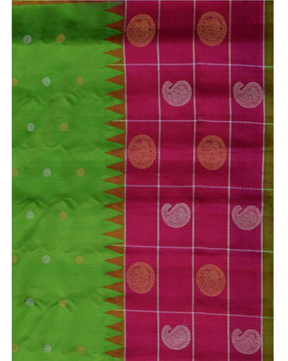PARROT GREEN WITH PINK COLOR GADWAL SILK SAREE - pochampallysarees.com