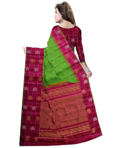 PARROT GREEN WITH PINK COLOR GADWAL SILK SAREE - pochampallysarees.com