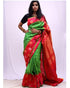 PARROT GREEN WITH PINK COLOR GADWAL SILK SAREE - pochampallysarees.com