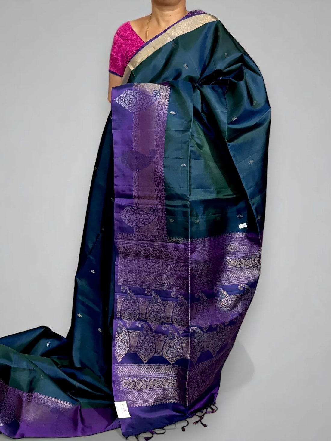 Peacock Blue Lavender Color Designer Kanchi Pure Soft Silk Saree - pochampallysarees.com