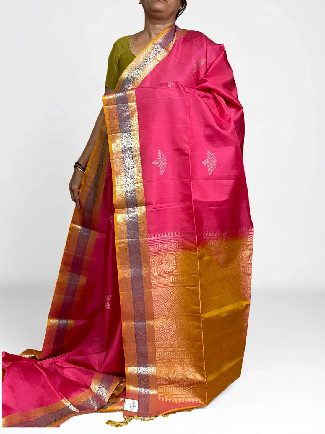 Pink Brown Color Designer Kanchi Pure Soft Silk Saree - pochampallysarees.com