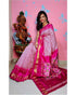 PINK CHECKS IKKAT SILK SAREE - pochampallysarees.com