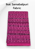 Folded vibrant pink and magenta pure cotton Sambalpuri fabric featuring traditional woven geometric Ikat motifs. Clean image with no logos.