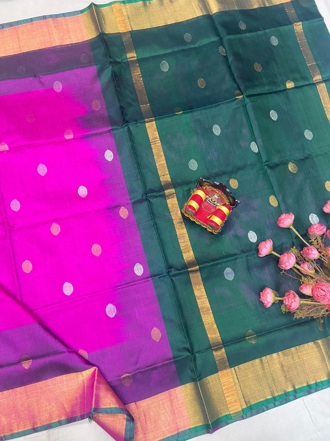 Pink Uppada Butta Pure Silk Saree - pochampallysarees.com