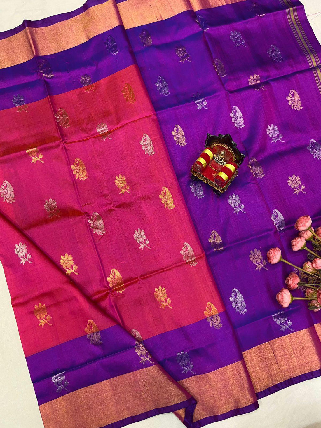 Pink Uppada Butta Pure Silk Saree - pochampallysarees.com